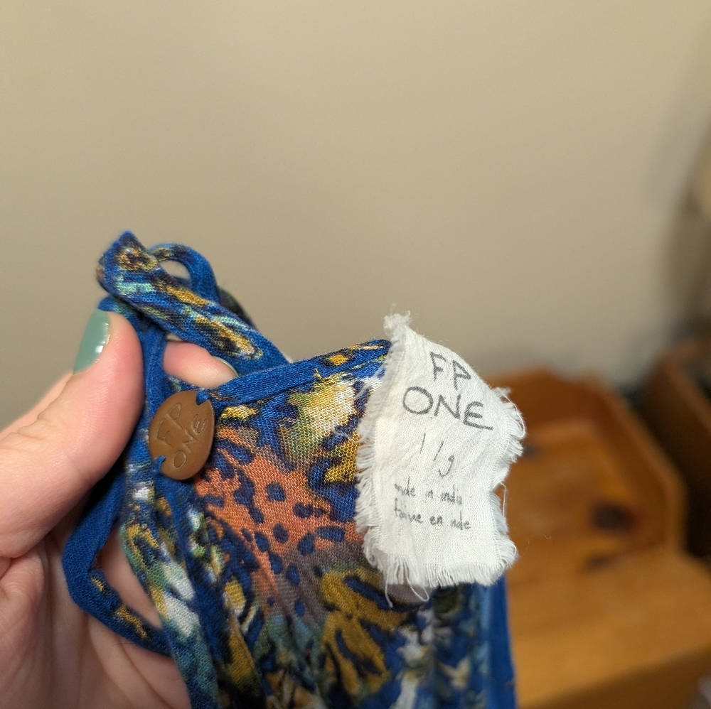 Free People FP One Go Lightly Blue Floral Ruffle Gauze Mini Dress – Size Large - Picture 3 of 8